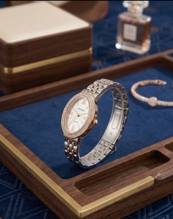 tikees luxury oval crystal encrusted stainless steel watch